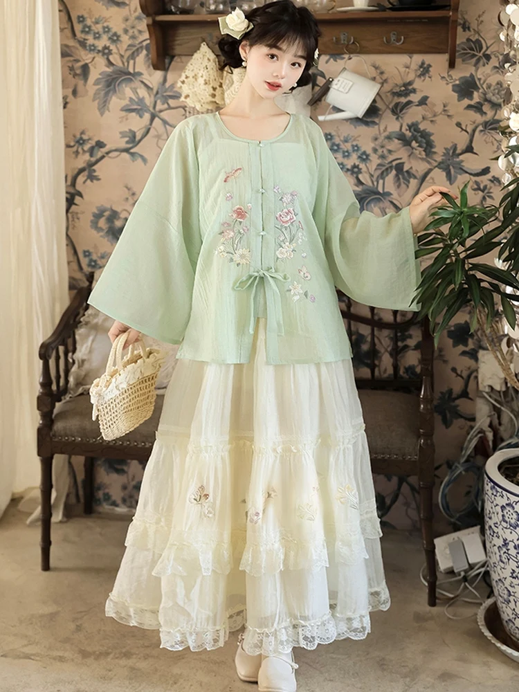 

Оригинальная полуюбка Ханьфу от Hua Jin Xuan: вышитая кружевная шелковая юбка с круглым вырезом, женская повседневная модная юбка с эластичной талией