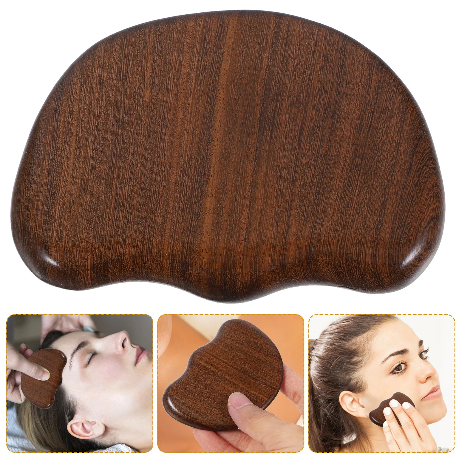 แผ่นกัวซาไม้จันทน์ดำธรรมชาติ เครื่องมือนวดไม้สำหรับใบหน้า คอ ร่างกาย แผ่นขูดผิวแบบพกพา เครื่องนวดสปาสำหรับใช้ที่บ้านและเดินทาง