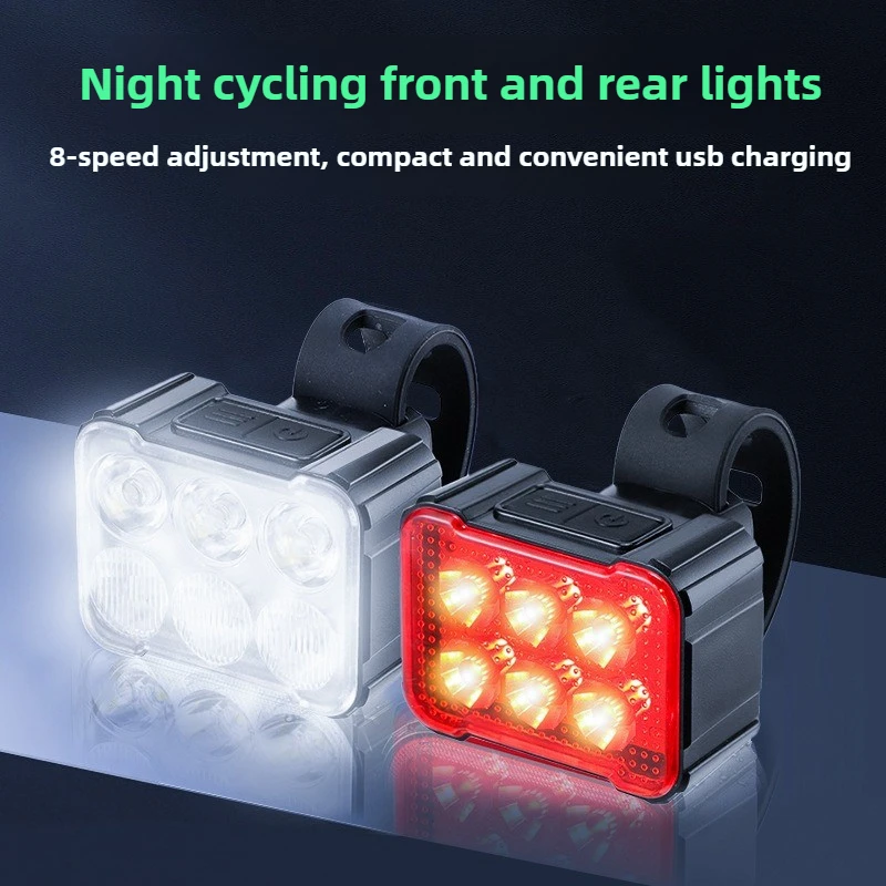 

Red/White Cycling Taillight 6 Lamp Headlight Bicycle Lights Bike Safety Warning Light LED USB Rechargeable Waterproof Bike Light