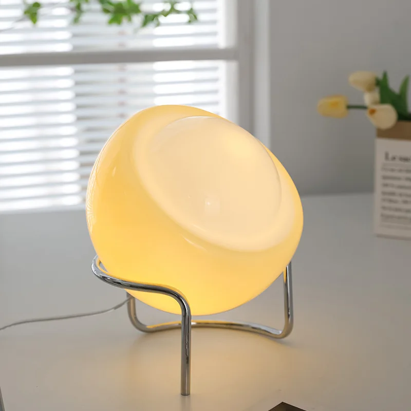 

Japanese Bauhaus Egg Tart Glass Table Lamps Nordic Modern Bedroom Bedside Living Room Home Decor Desk Lamp Atmosphere LED Lights