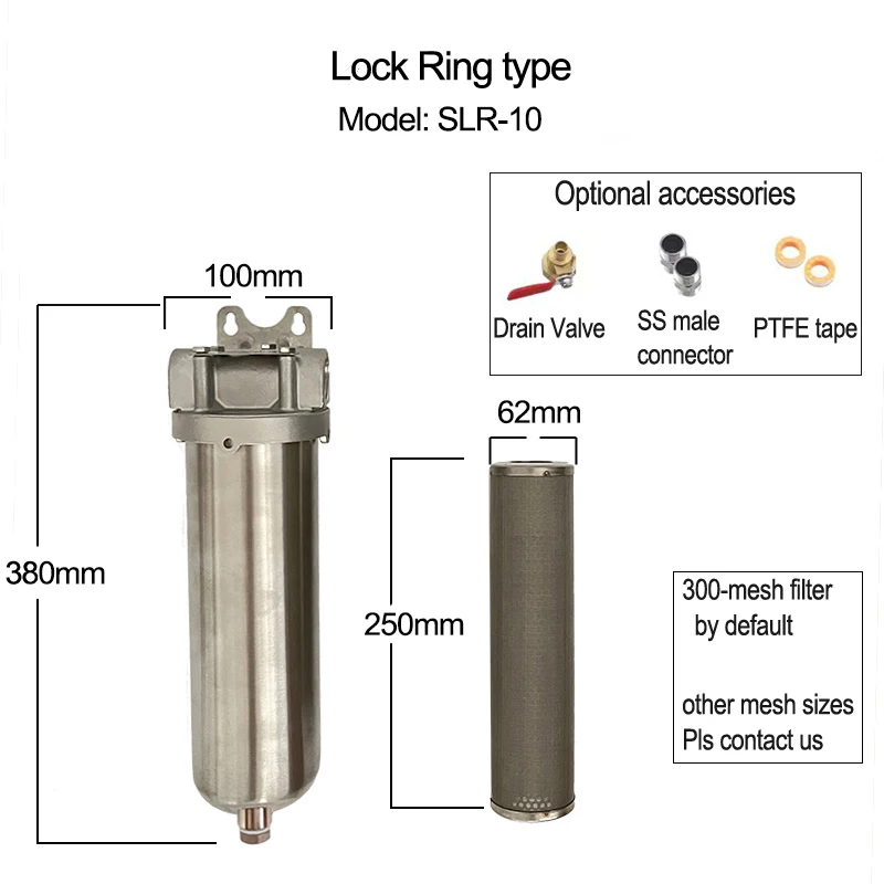5/10/20 بوصة ترشيح السوائل SS304 مبيت مرشح الفولاذ المقاوم للصدأ DEF تصفية العلب