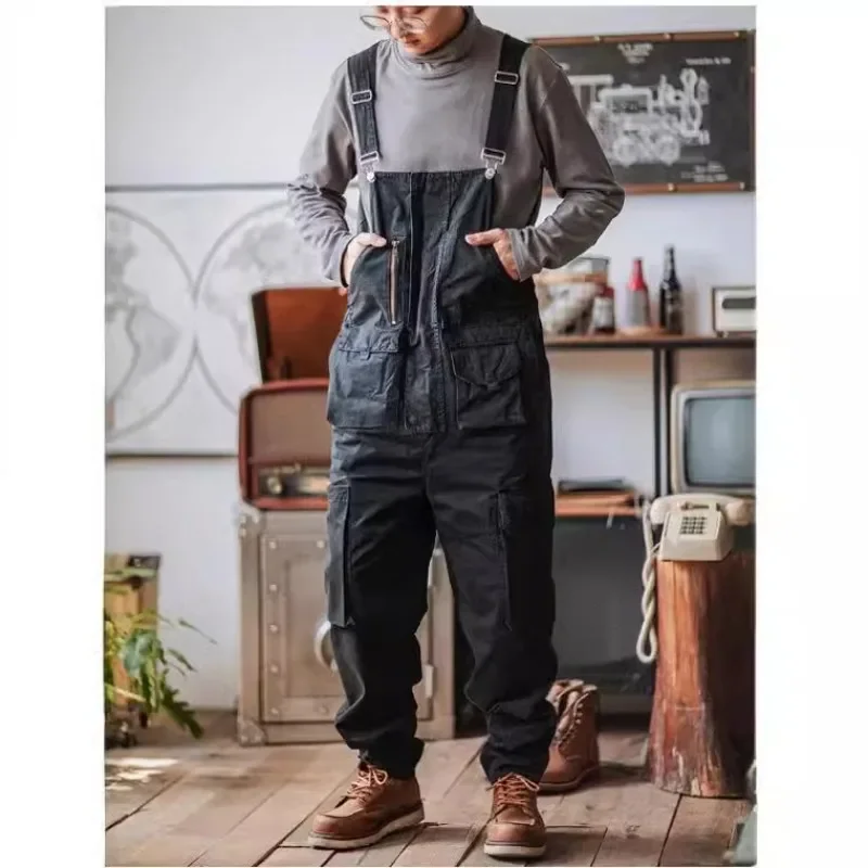 Mono de trabajo con múltiples bolsillos de tubo recto de marca a la moda, mono de Hip-hop verde claro para hombre, pantalones con tirantes para parejas