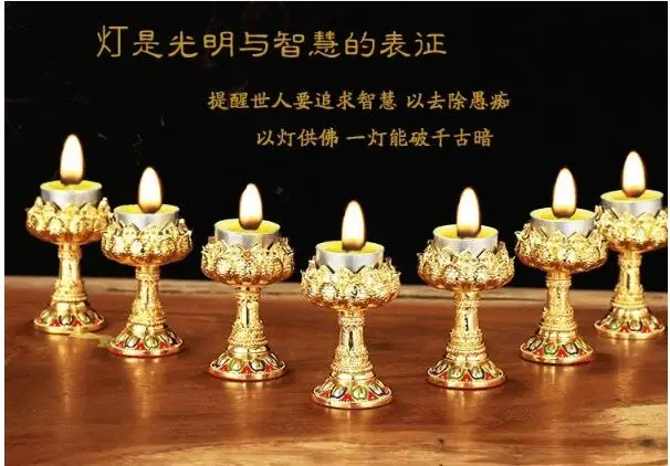 

Wholesale Buddhist efficacious Protection Tibet Nepal Gold-plated 8PCS Lotus flower Auspicious Symbols of Buddhism candleholder