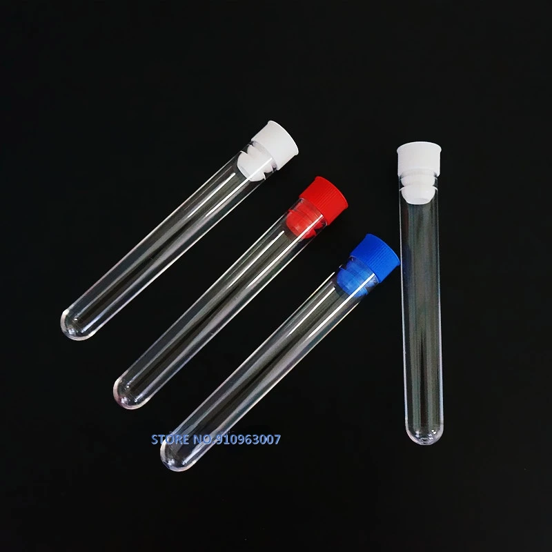 50/100pcs Length 60mm to 150mm Clear Plastic Test Tubes With Plastic Colorful Stopper Push Cap For Experiments