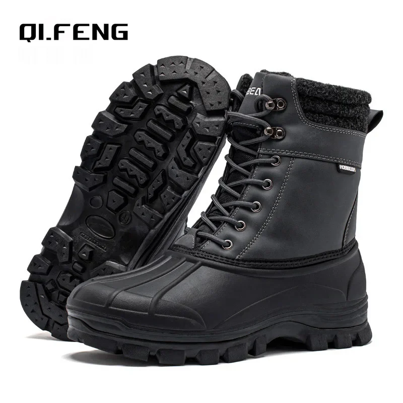 Winter New Outdoor Anti Slip Wear Resistant Snow Boots Men\'s Work Warm High Top Plush Boots Mountaineering Hiking Touring Shoes