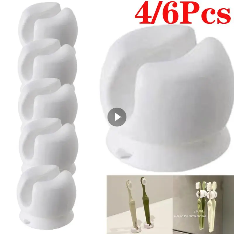 4/6Pcs Toothbrush Holder Wall Mounted Suction Cup Electric Punch Free Cute Collection Rack Hook Storage Rack Toothpaste Racks