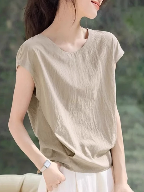 

Повседневная женская свободная футболка с круглым вырезом и разрезом сзади, из полиэстера, без бренда, без зарегистрированной торговой марки