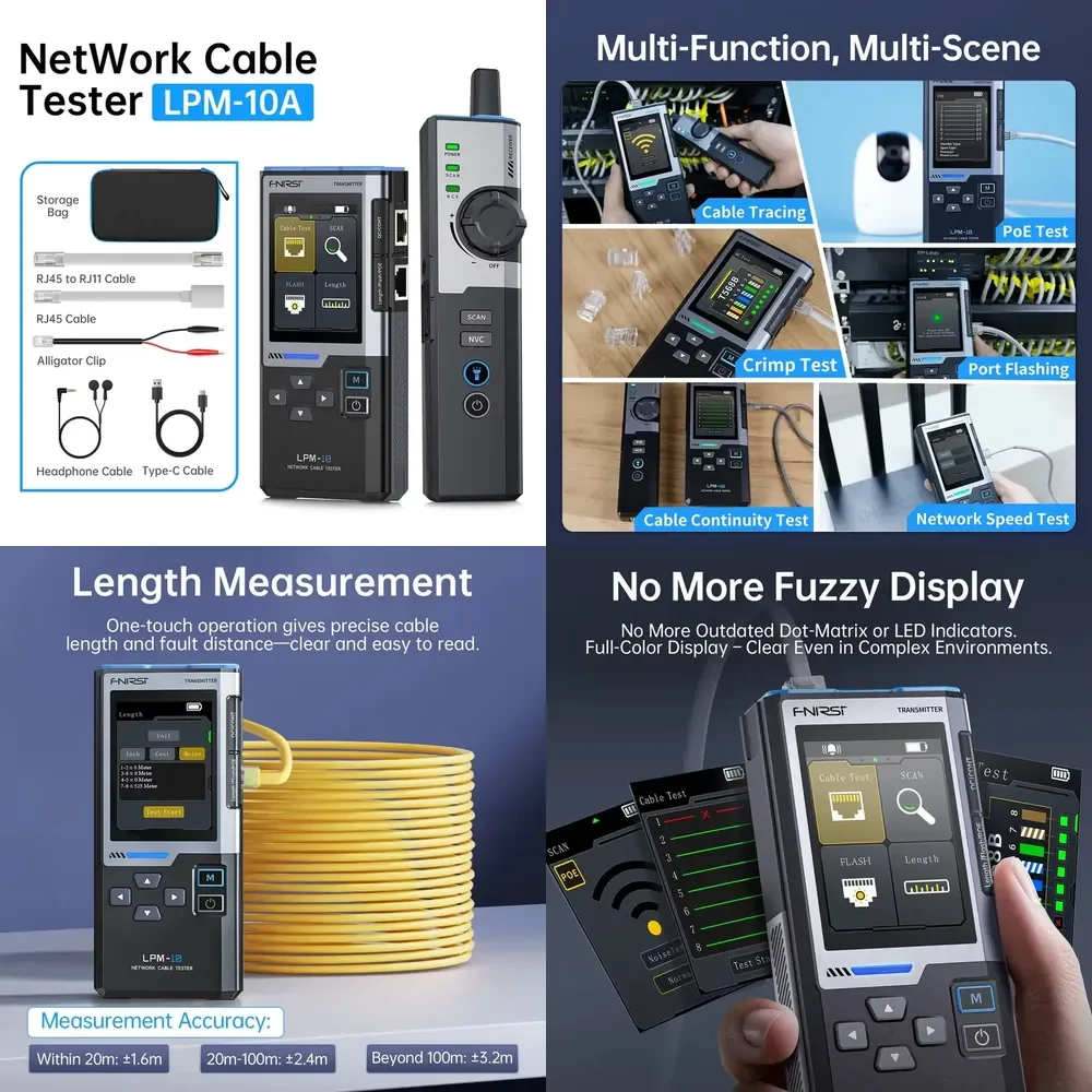 

WAP01 LPM-10A Network Cable Tester Tracker PoE Detection NCV Voltage Length Crimp Test Anti-Interference RJ45 RJ11