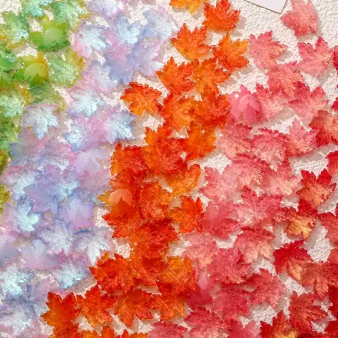 30-100pcs Colorful Maple Leaf Shaped Glass Loose Beads Suitable for DIY Jewelry Making, Autumn Thanksgiving Decoration Supplies
