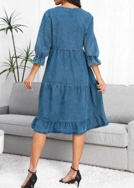 Vestido largo holgado de manga larga de mezclilla de otoño para mujer estilo clásico nueva moda femenina Casual vestidos de línea A