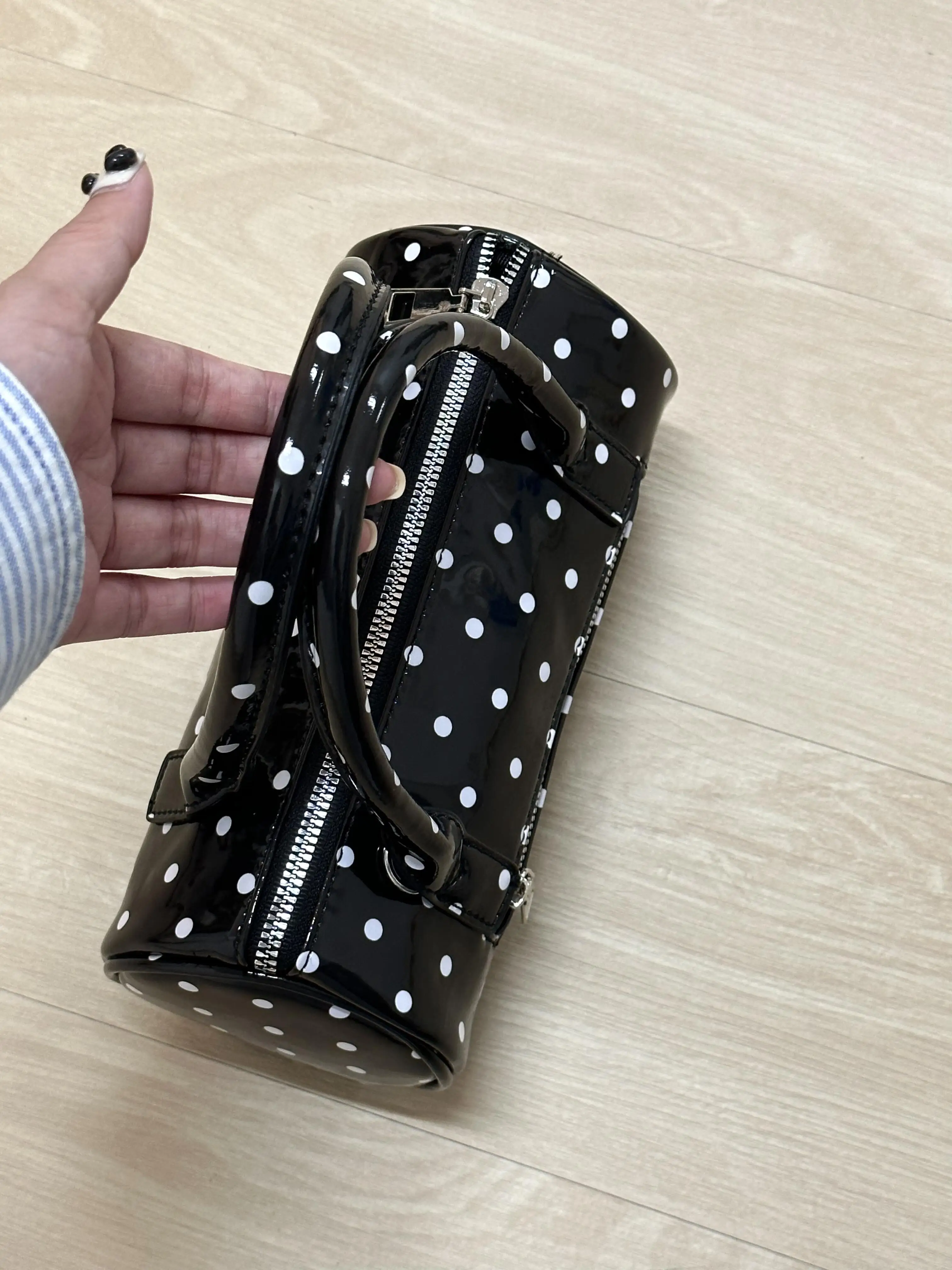 Miyagawa Korean Niche Polka Dot Hand-held Cylindrical Bag New Versatile Spicy Girl Single Shoulder Crossbody Commuting Handbag