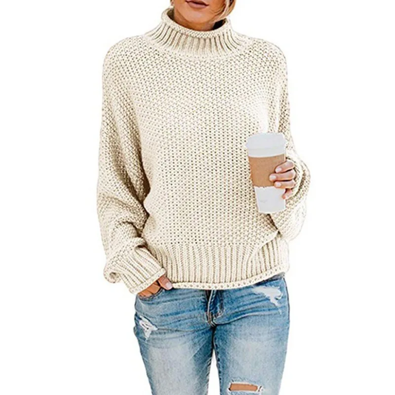 14 Colors S-5XL Knitted High Neck Soft Sweater Women Long Sleeves Winter Autumn Knitwear Loose Coarse Yarn Pullover Knits