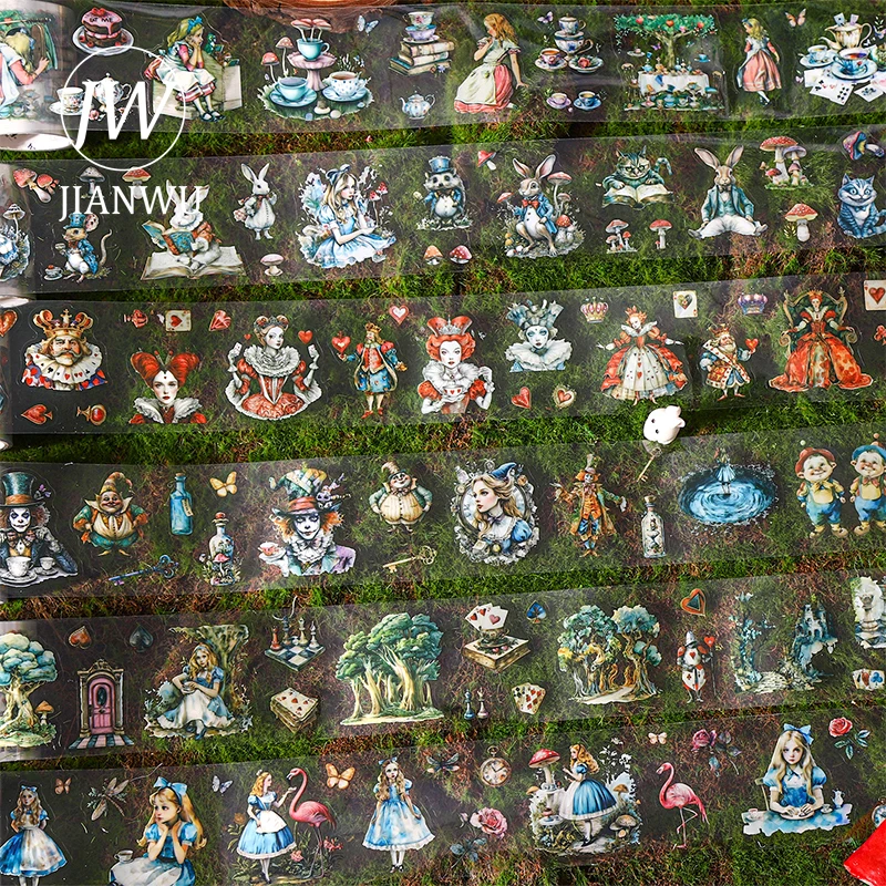 JIAANWU 50mm*200cm Alice Tea Room Series Vintage Character Landscape Material Collage PET Tape Creative Journal Stationery