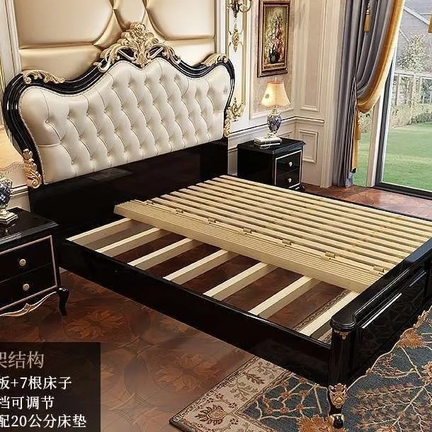 Customizable European solid wood double modern high-end soft bag led luxury princess storage household wedding bed