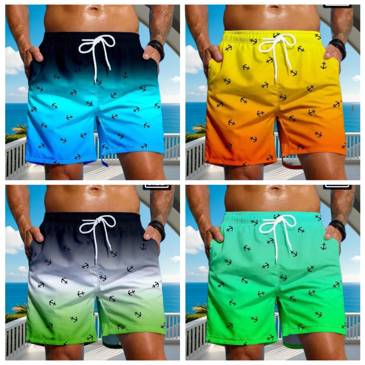 

Новые мужские шорты с 3D принтом «лодочка» и якорем, плавки на шнурке, быстросохнущие короткие пляжные гавайские повседневные мужские и детские спортивные шорты
