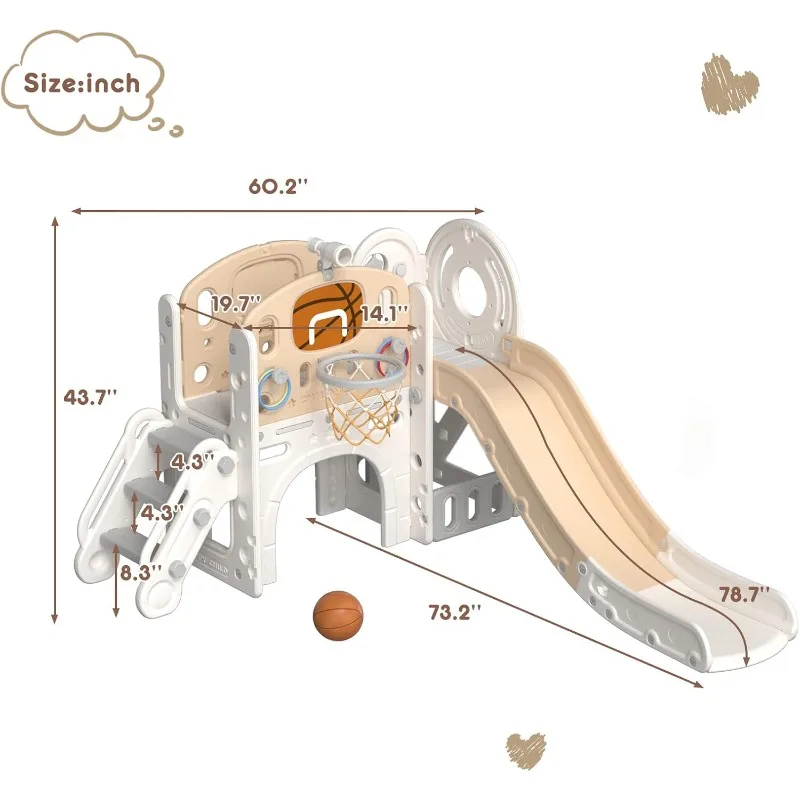 مجموعة شرائح XJD 8 في 1 للأطفال الصغار، مجموعة لعب منزلق متسلق للأطفال مع طوق كرة سلة وكرة، ملعب داخلي خارجي للأطفال الصغار من سن 1 إلى 3 سنوات #4
