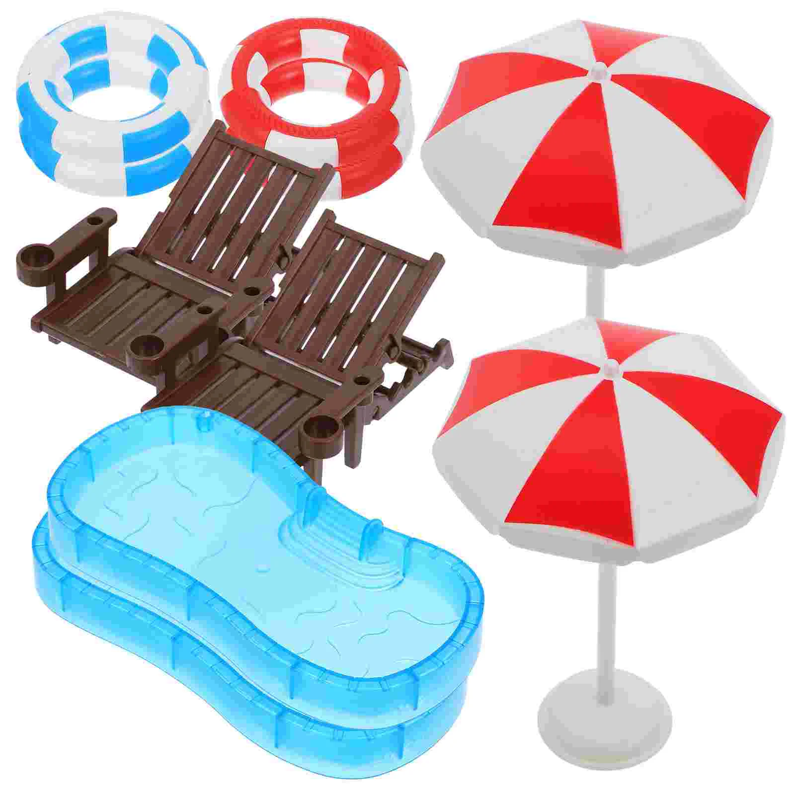 2 Sets House Beach Chair Swim Outdoor Decor Miniature Swimming Pool Furniture Model Accessory