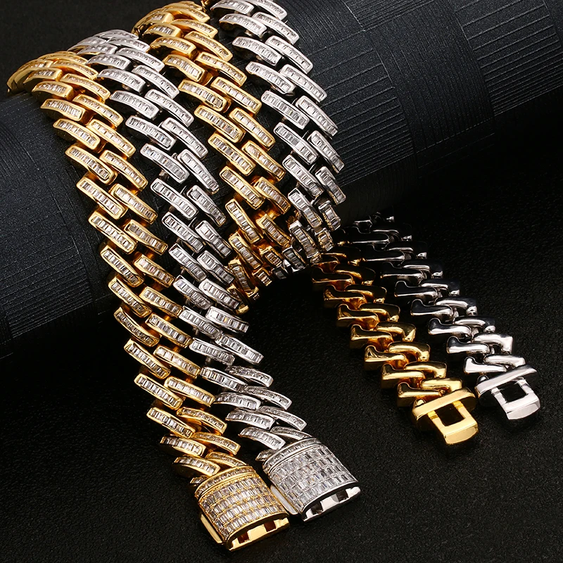 

Hip Hop Iced Out Necklace Sterling Silver 925 Baguette Moissanite Diamond Cuban Link Chain