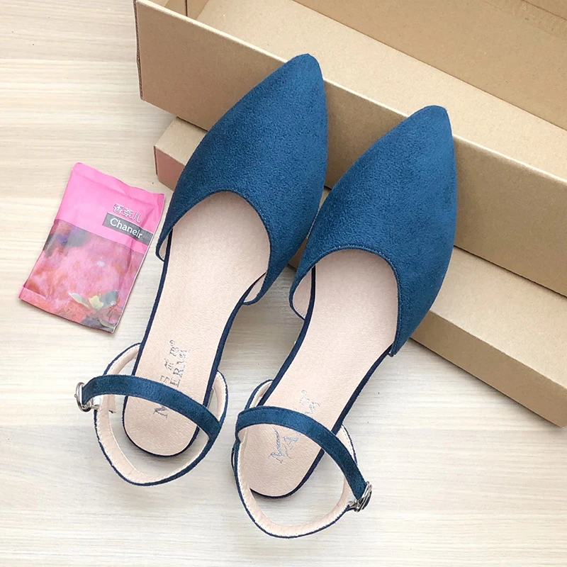 Women Sandals Pointed Head Closed Toe Solid Color Size 33-44 Lady Summer Shoes Flat Heel Nice Quality Back Strap Empty Back