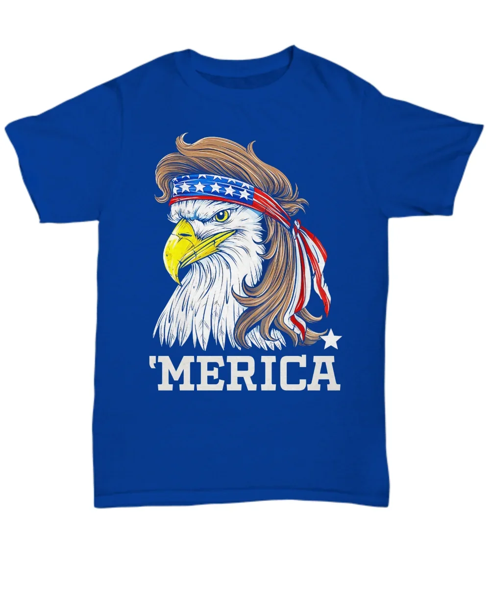 American Flag Mullet Bald Eagle Patriotic Merica T-Shirt 100% Cotton O-Neck Summer Short Sleeve Casual Mens T-shirt Size S-3XL