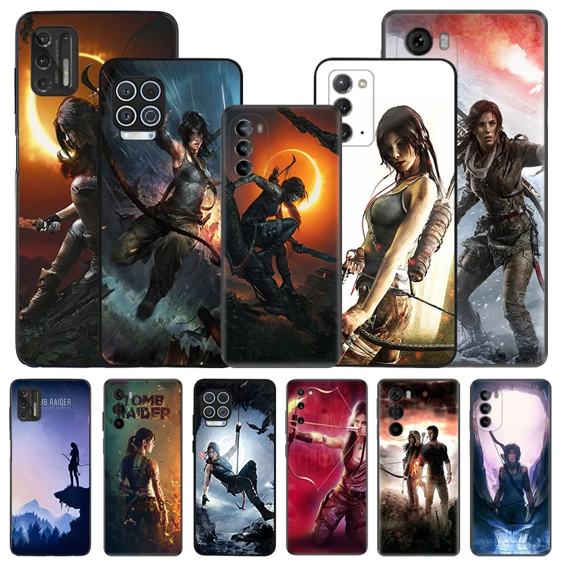 Silicone Black Phone Case for Motorola G72 G53 G73 G9 G50 G51 G60 G71 G22 G32 G52 Tomb Raider Lara Croft Edge 30 20 40 Pro Cover