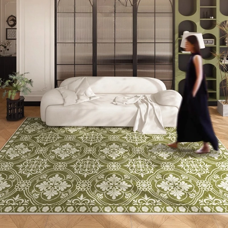 

French Retro Style Rugs for Bedroom Light Luxury Living Room Decoration Green Carpet Anti-slip Lounge Floor Mat Fluffy Soft Rug