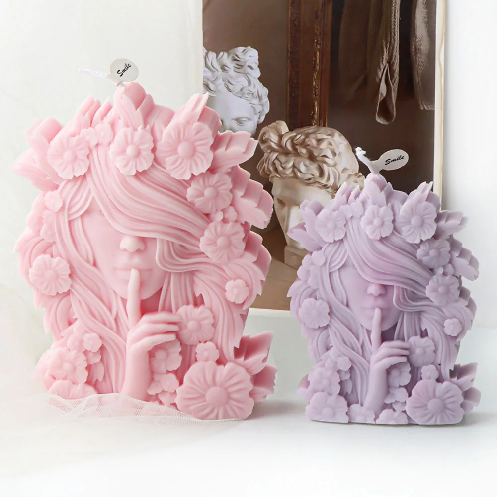

Flower Goddess Portrait Candle Silicone Mold Handmade Flower Woman Statue Abstract Candle Gypsum Resin Soap Mould Art Decor Gift