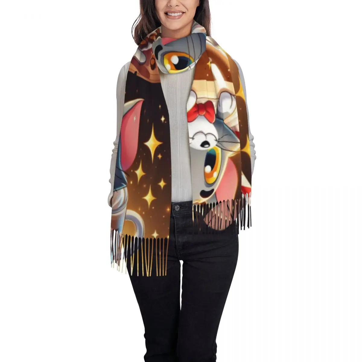 مخصص شرابة وشاح المرأة لينة الكرتون لطيف شال التفاف سيدة الأوشحة الشتوية