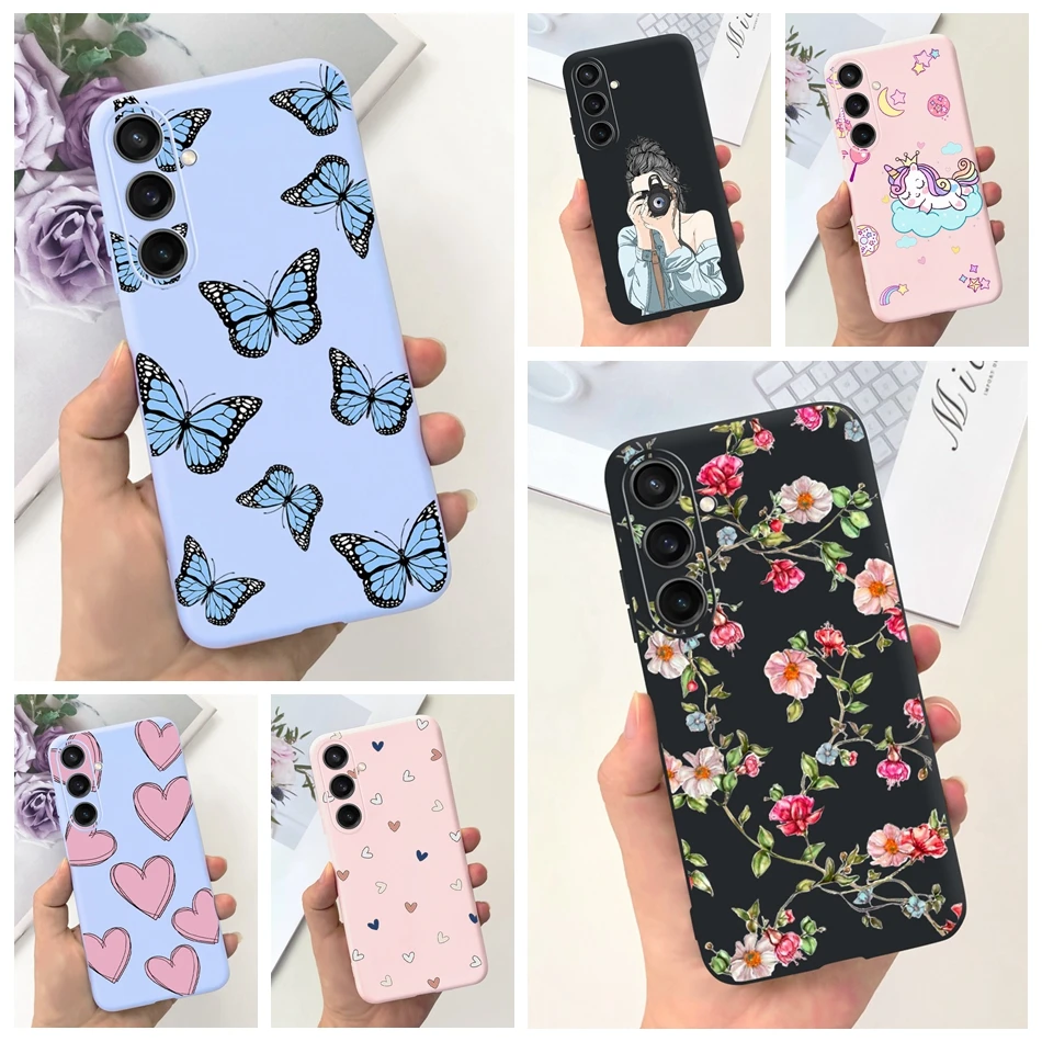 Cute Butterfly Flower Case For Samsung Galaxy A15 Candy Color Soft Silicone TPU Phone Back Cover For Samsung A15 SM-A155F 4G