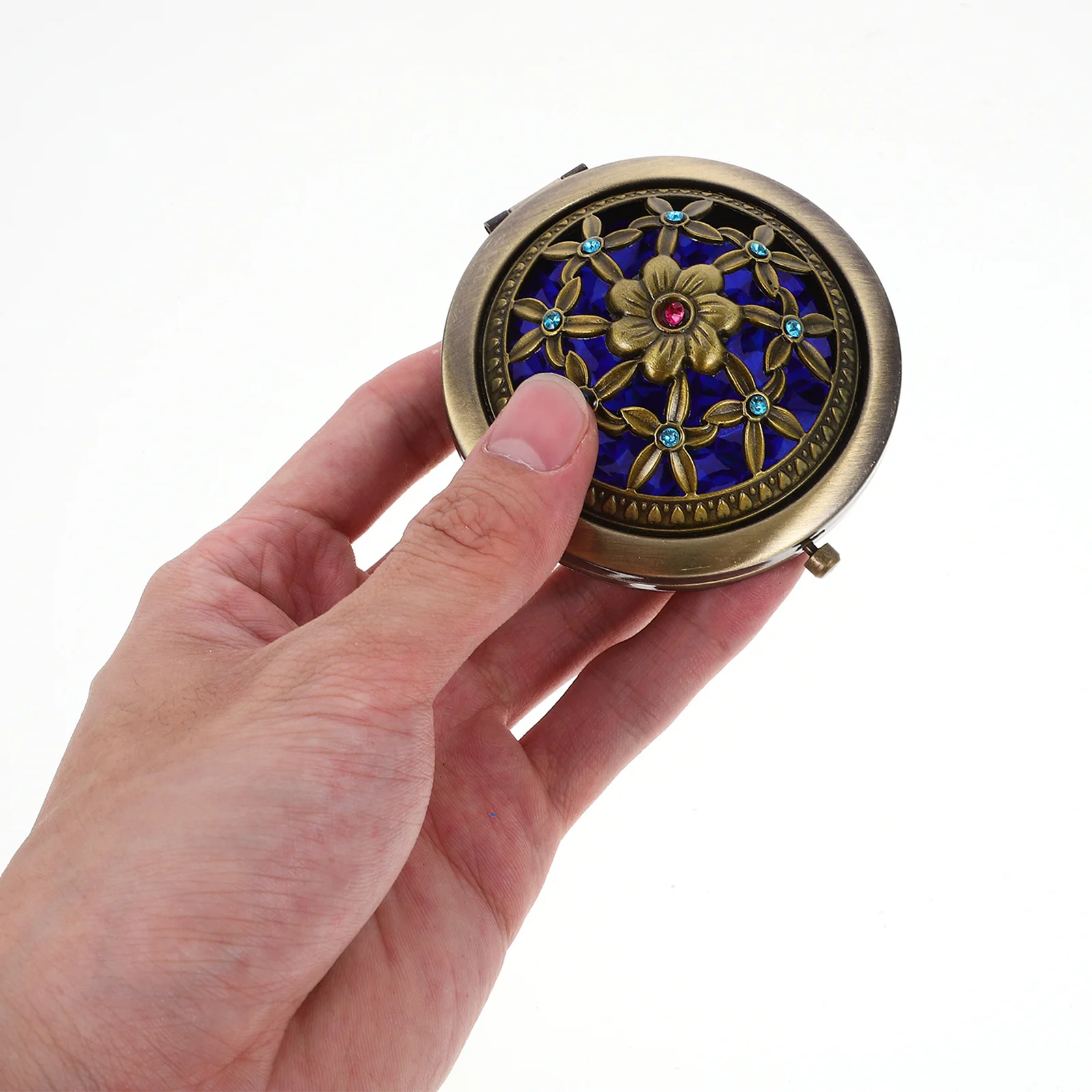 

Durable Zinc Alloy Double-Sided Makeup Mirror Portable Folding Floral Pattern Pocket Purse Mirror 7cm