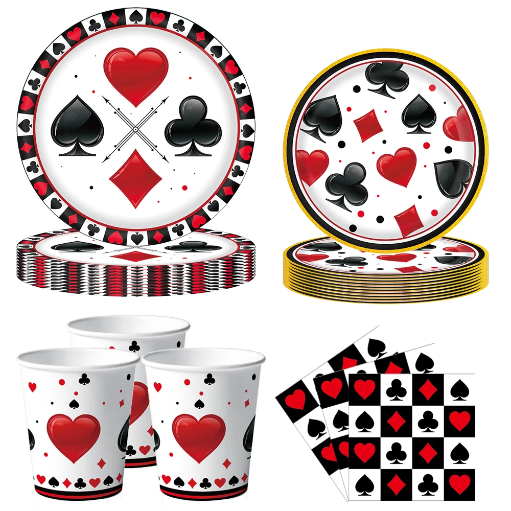 Casino Poker Karte Party Dekorationen Teller Tassen Servietten Happy Sign Banner Tischdecke Luftballons Las Vegas Geburtstag Party Supplies – Detail 8