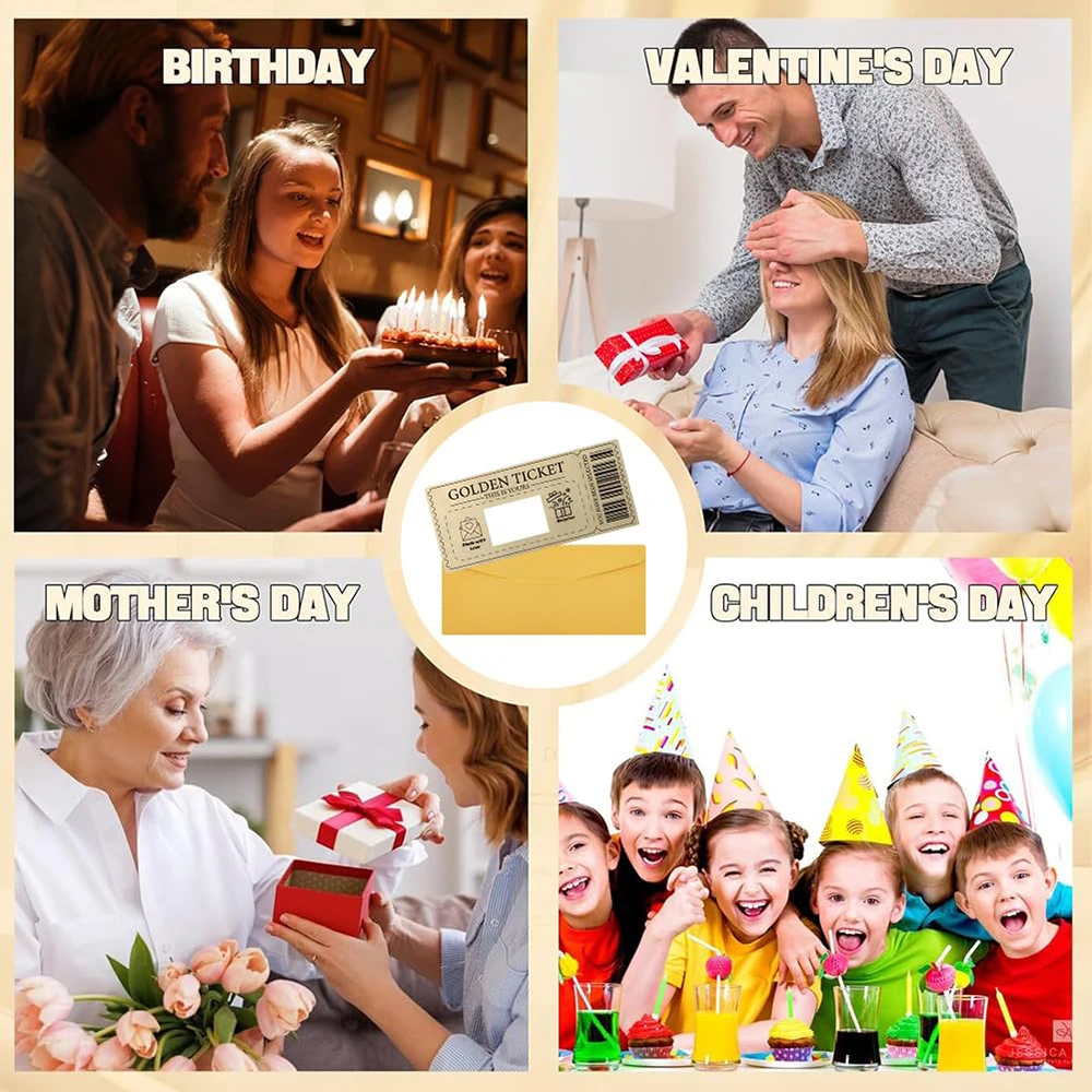 3pcs/set Golden Ticket Scratch Card Scratch-off Travel Ticket Set with Envelopes Surprise Reveal Ticket Gift for Valentine's Day view 6