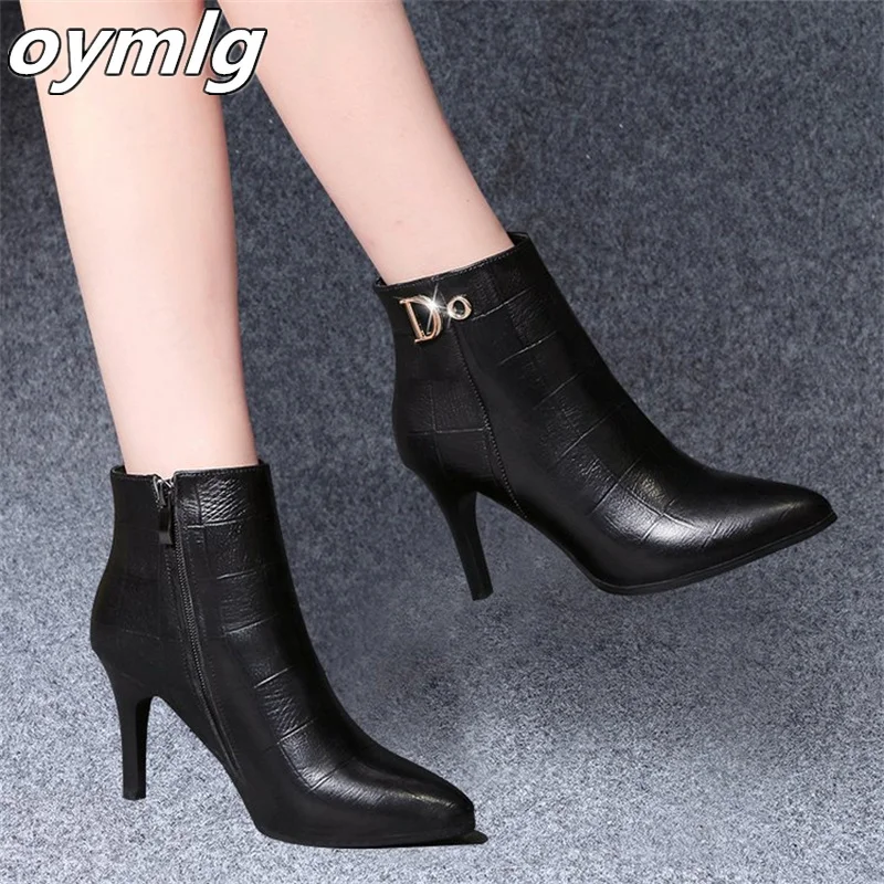 Pointed toe stiletto boots women\'s small heels medium heels high heels new autumn winter single boots fashion women\'s short boot