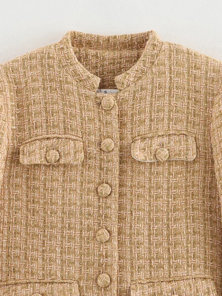 Autumn Tweed Jacket 2025 Fashion Casual Single Breasted Jackets for Office Lady Female Chic Outfits