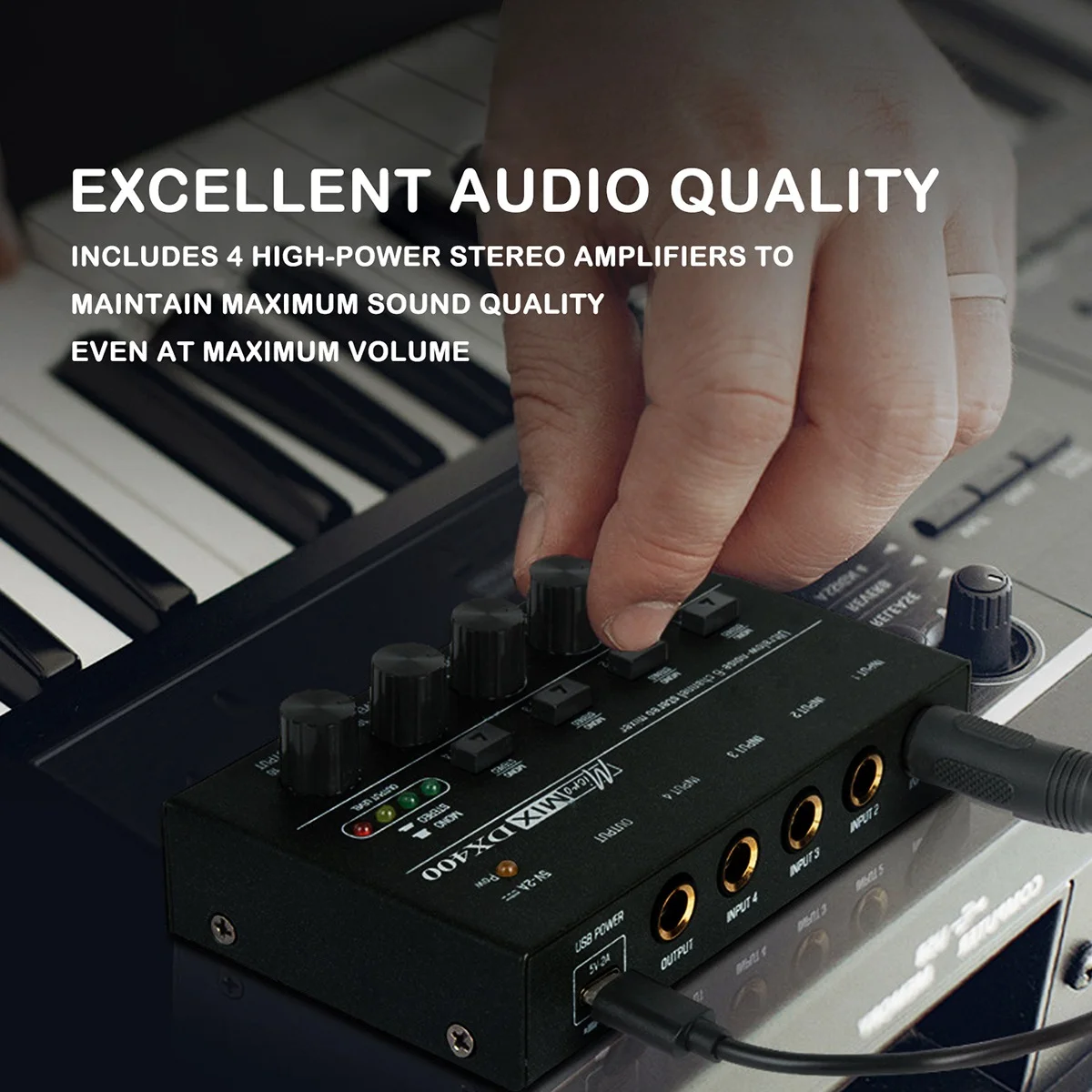 4 Channels Audio Mixer Portable Ultra Low-Noise Mixer Mini Stereo Mixer Audio USB Mixer for Recording Studio Black