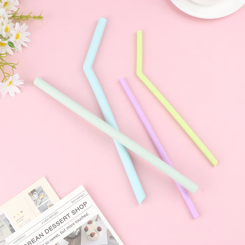 6Pcs Reusable Food Grade Silicone Straws Straight Bent Multicolor Drinking Straw For Children\'s Party Bar Accessories