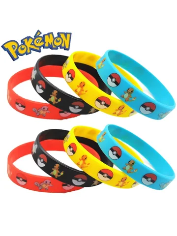 12pcs Pokemon Bracelet Anime Pikachu Charmander Children Cartoon Silicone Wristband Bracelets Party  Accessoires Cosplay Gifts
