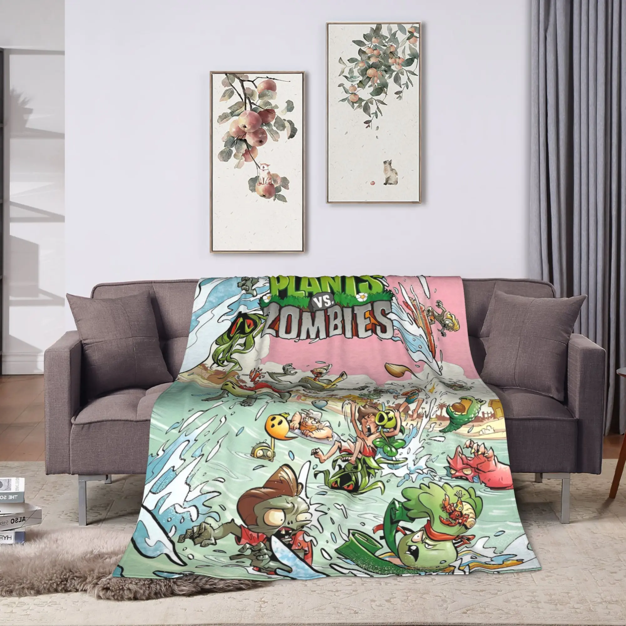لعبة P-Plants-vs-Zombie بطانية ناعمة دافئة السفر أفخم الفراش يلقي غرفة المعيشة مريحة الفانيلا المفرش أريكة غطاء سرير #2