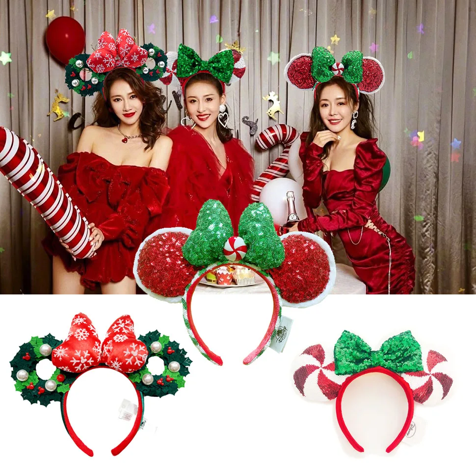 Disney Princess Mickey Mouse Headband Minnie Ear Rapunzel Snow White Sequin Bow Hair Hoop Gift Girl Accessories Christmas Gift - view 6