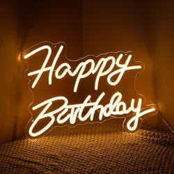 LED Neon Happy Birthday Sign 43*31cm Indoor Wall Lights Party Wedding Shop Window Restaurant Birthday Decoration Warm White