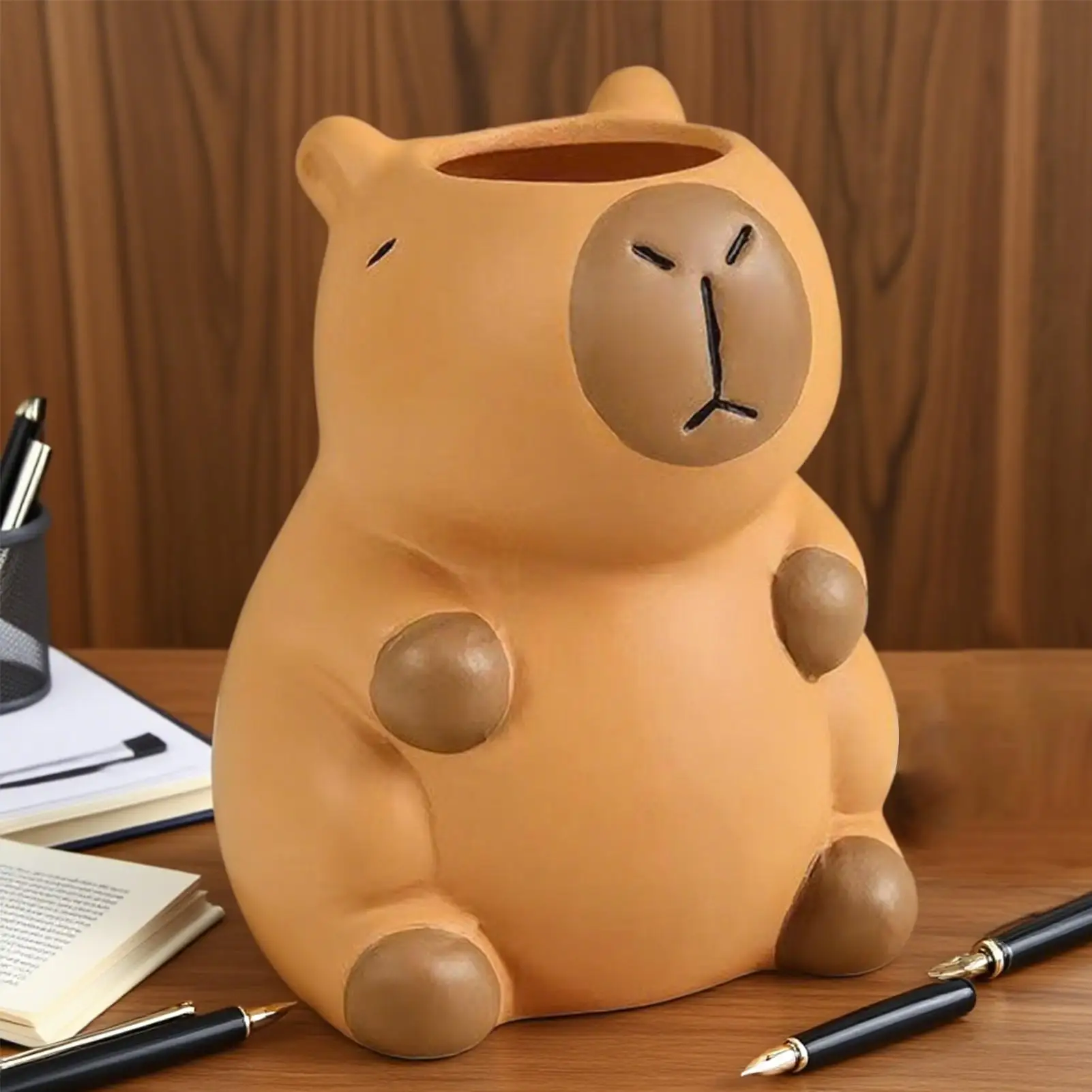 책상용 재미있는 펜 홀더 카피바라 동물 펜 홀더 칫솔용 만화 수납 장식품 책갈피 머리핀 문구 화장대