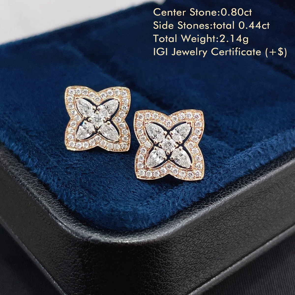 Four Leaf Clover Shaped Lab Grown Diamond Stud Earrings Total 1.24ct Pear Cut 18K White/Rose Gold  Lab Diamond Earrings for Wife