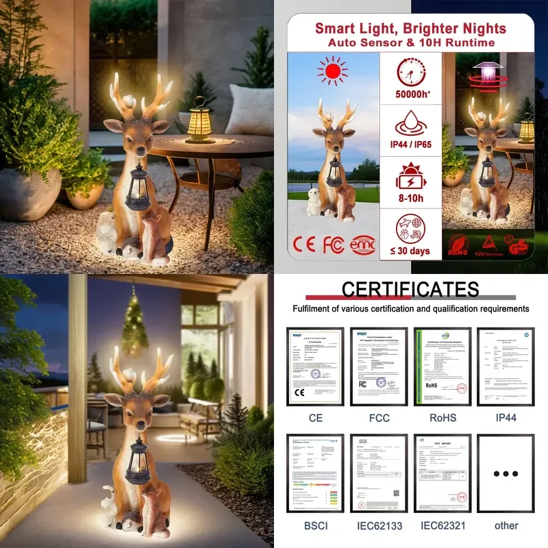 for Forest Theme Family Deer LED Solar Garden Statue Resin Body Solar Garden Decoration for Garden Park
