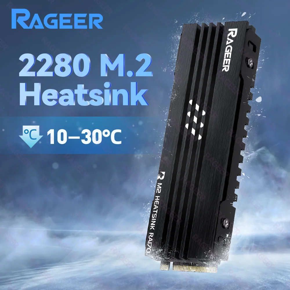 

RAGEER RA170 M.2 SSD Aluminum Heatsink with Thermal Pads for NVMe/NGFF 2280 SSD for PC, PS5