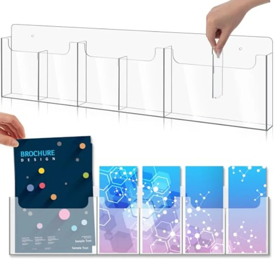 

Акриловый держатель для брошюр, настенное крепление, прозрачный держатель для журналов 26,7 x 7 дюймов, 6 карманов, подставка для брошюр с пультом дистанционного управления