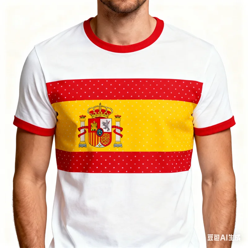 

Spain Country Flag Printed Fashion Men's T-shirt Leisure Fashion Crew Neck Short Sleeve Tops Summer Daily Trend Streetwear Tees