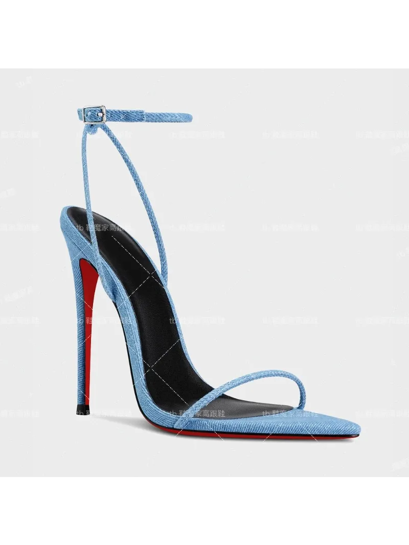 

2025 New Style Pointed Strap High Heels Women's Sexy Denim One Line Buckle Fashion Sandals