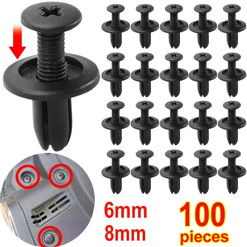 Nity plastikowe samochodowe 8mm/6mm, śruby do zderzaków i błotników, klipsy, akcesoria do naprawy pojazdów z otworem 8mm, zatrzaski wciskane.