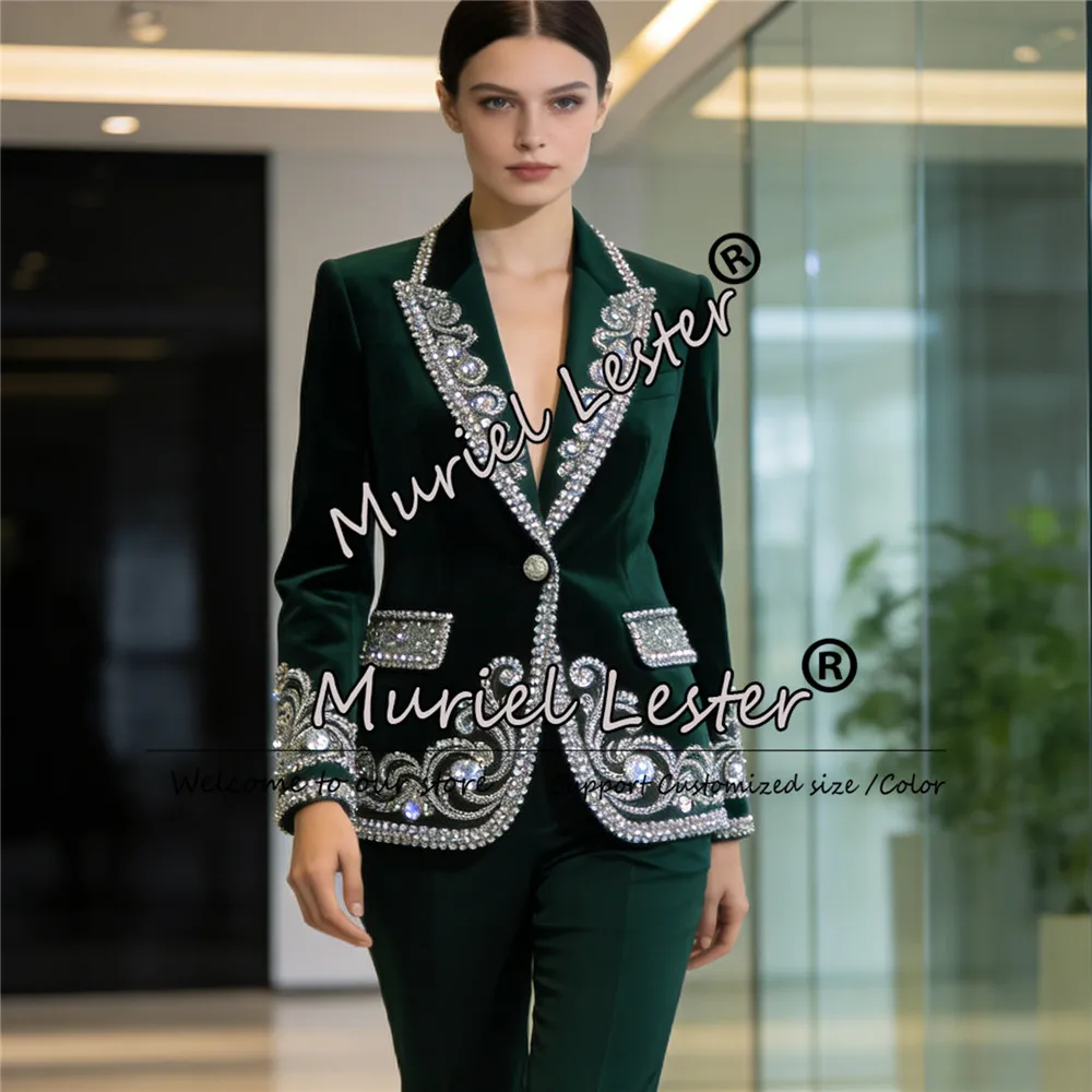 

Эксклюзивные бархатные пиджаки с камнями для женщин, однобортные, на заказ, для матери невесты, вечерние смокинги, комплект из 2 предметов