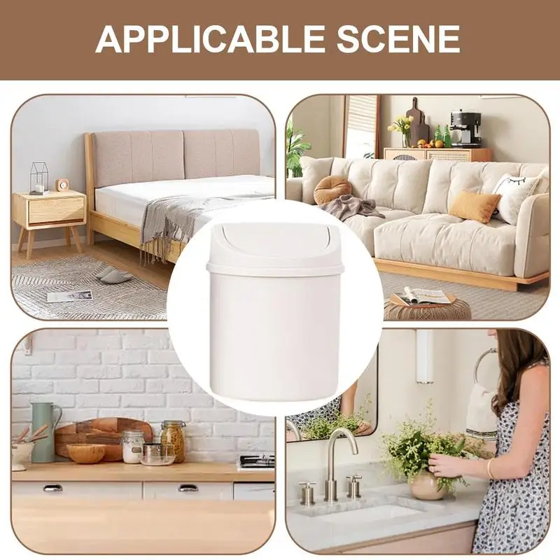 Mini Waste Bin with Lid Desktop Table Roll Swing Lid Waste Bin Small Trash Can Bedroom Office Desk Storage Box Home Supplies